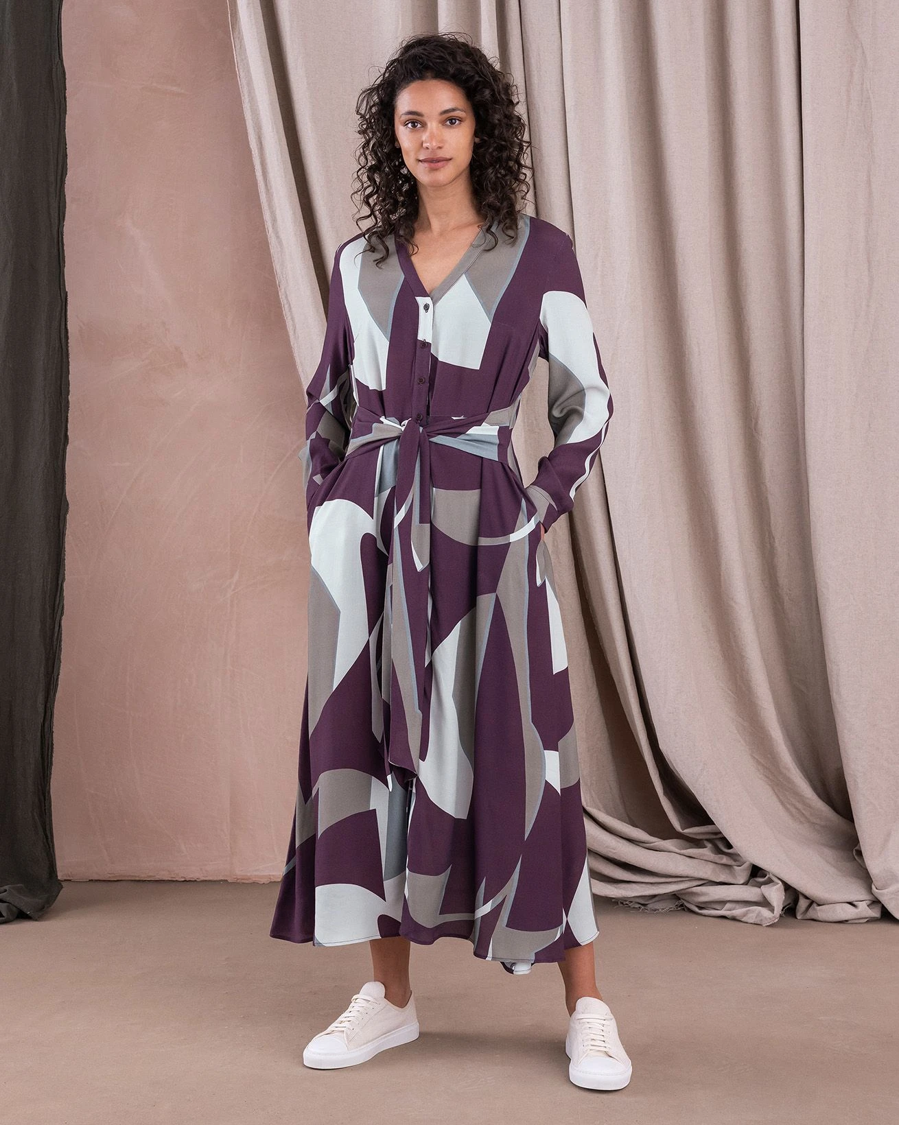 Long Sleeve Tie Front Midi Dress 4 Long Sleeve Tie Front Midi Dress - Image 2