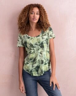 Linen Blend Scoop Neck T-Shirt -Celtic & Co 158002