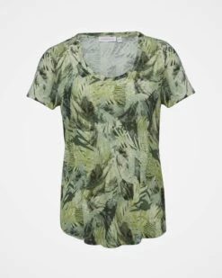 Linen Blend Scoop Neck T-Shirt -Celtic & Co 158537