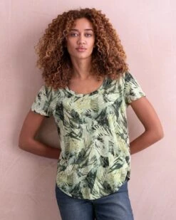 Linen Blend Scoop Neck T-Shirt -Celtic & Co 162666