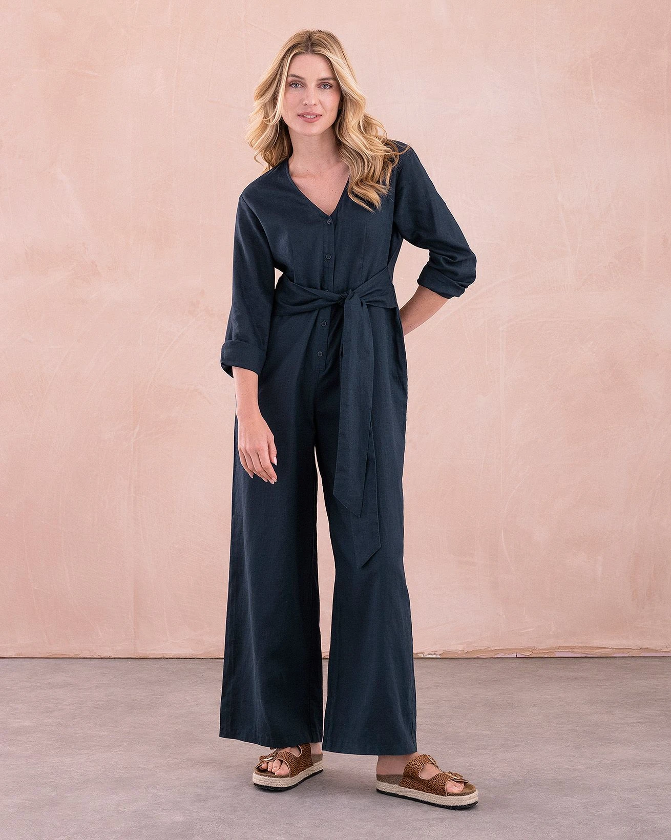 Pure Linen Tie Waist Jumpsuit 5 Pure Linen Tie Waist Jumpsuit - Image 3