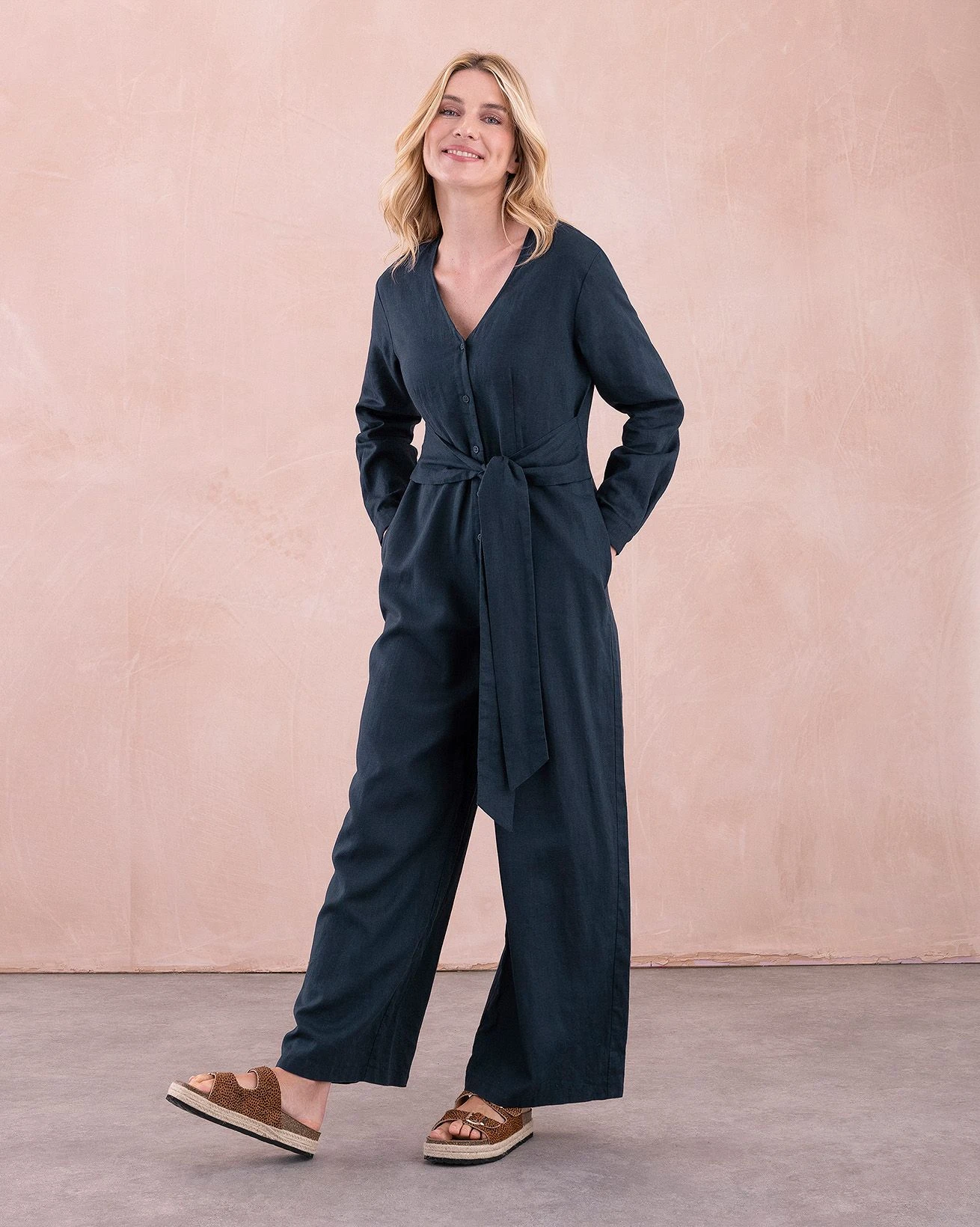 Pure Linen Tie Waist Jumpsuit 3 Pure Linen Tie Waist Jumpsuit