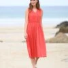 Organic Cotton Tie Neck Midi Dress