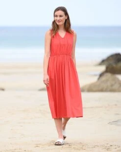 Organic Cotton Tie Neck Midi Dress