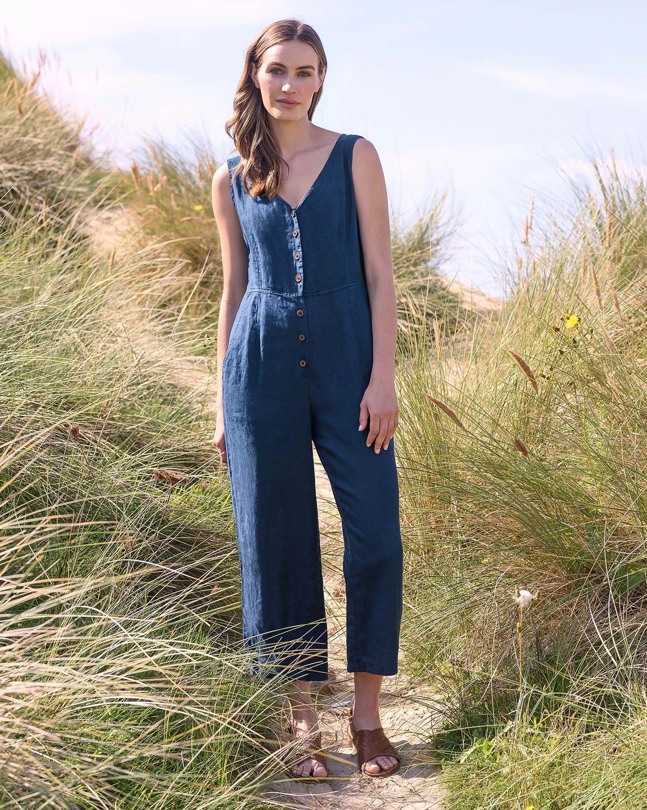 Pure Linen V Neck Sleeveless Jumpsuit 3 Pure Linen V Neck Sleeveless Jumpsuit