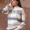 Fair Isle Stripe Funnel Neck Sweater