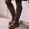 Knee High Strap Detail Lace Up Boots 1 Knee High Strap Detail Lace Up Boots -Celtic & Co 183495
