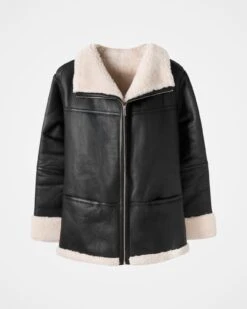 Slouchy Funnel Neck Shearling Jacket -Celtic & Co 185588