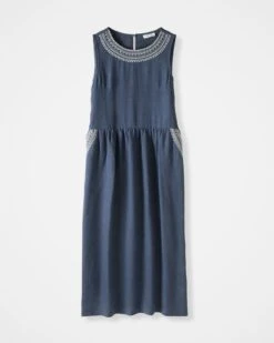 Pure Linen Embroidered Sleeveless Midi Dress -Celtic & Co 189089
