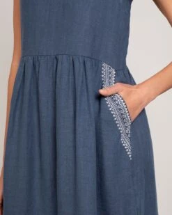 Pure Linen Embroidered Sleeveless Midi Dress -Celtic & Co 189144