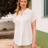 Linen Blend Grown On Short Sleeve Relaxed Blouse 1 Linen Blend Grown On Short Sleeve Relaxed Blouse -Celtic & Co 189187