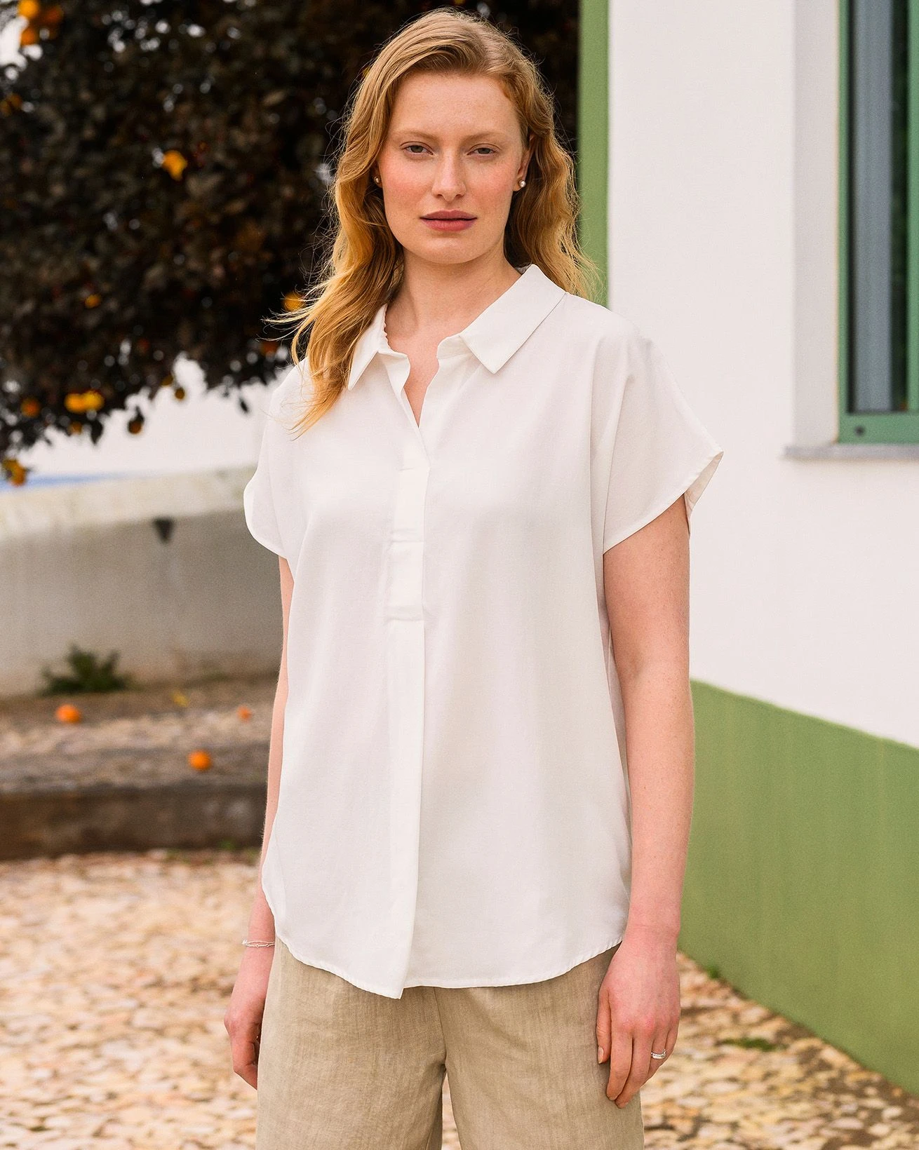 Linen Blend Grown On Short Sleeve Relaxed Blouse 3 Linen Blend Grown On Short Sleeve Relaxed Blouse