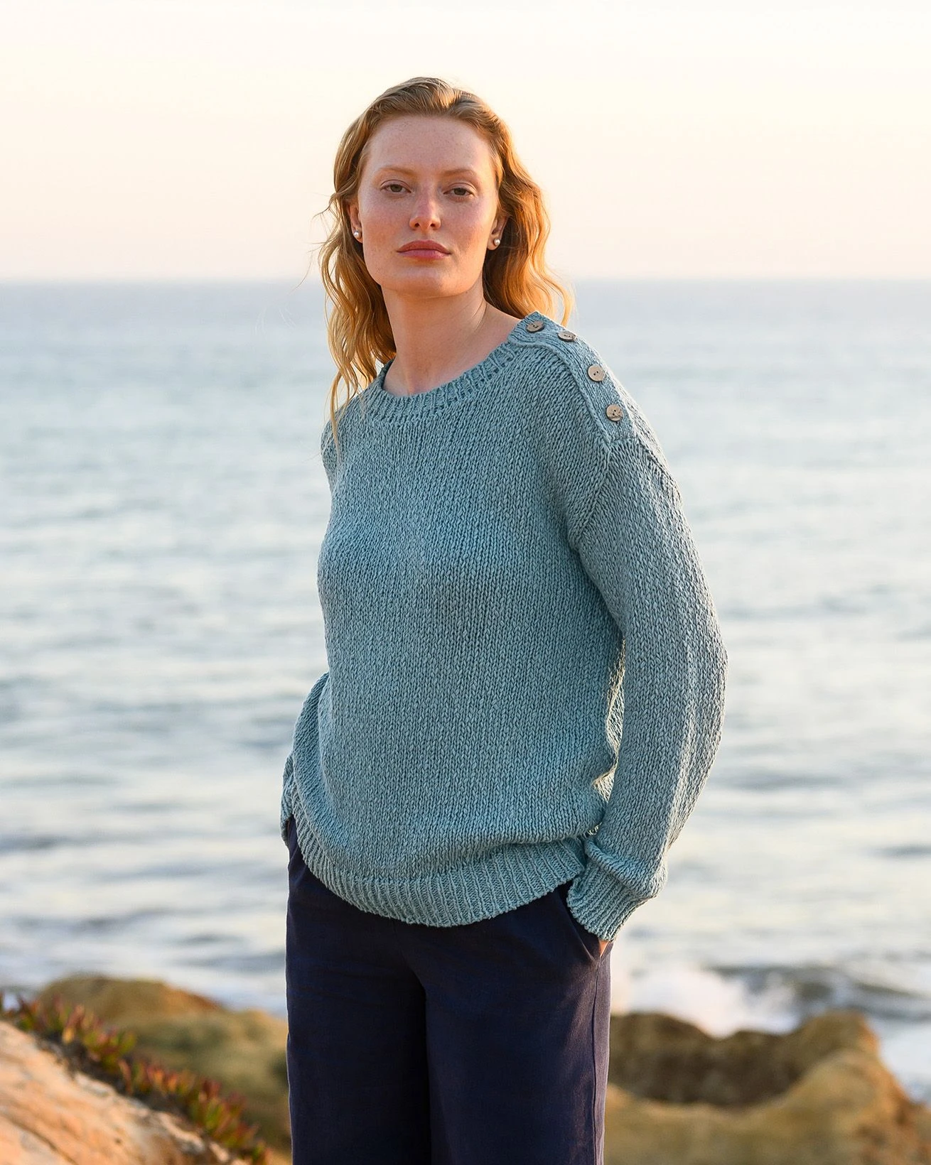 Linen Blend Slub Knit Button Detail Sweater 4 Linen Blend Slub Knit Button Detail Sweater - Image 2