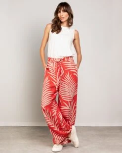 Linen Self Tie Wide Leg Pants