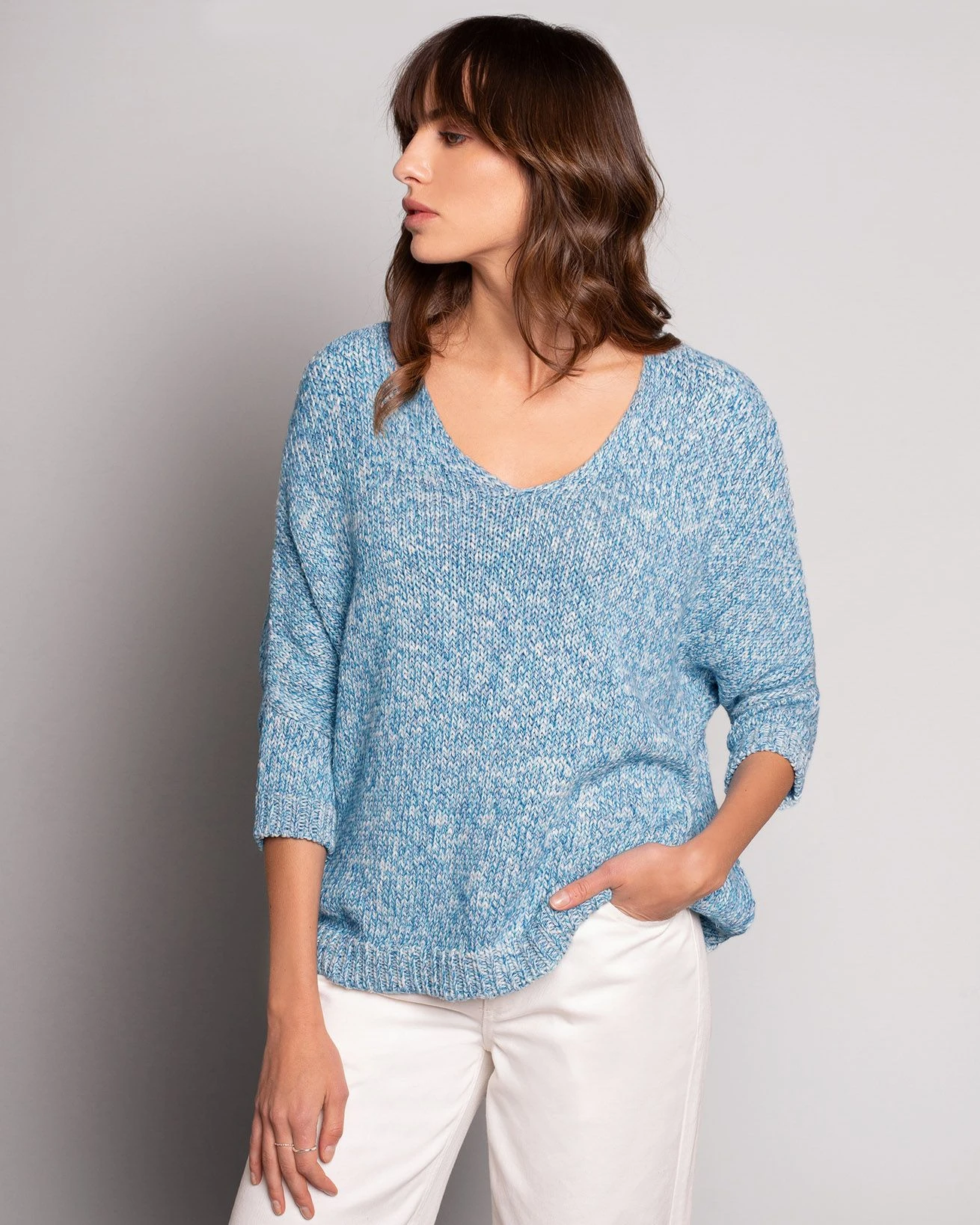 Yarn Twist V Neck Slouch Sweater 4 Yarn Twist V Neck Slouch Sweater - Image 2