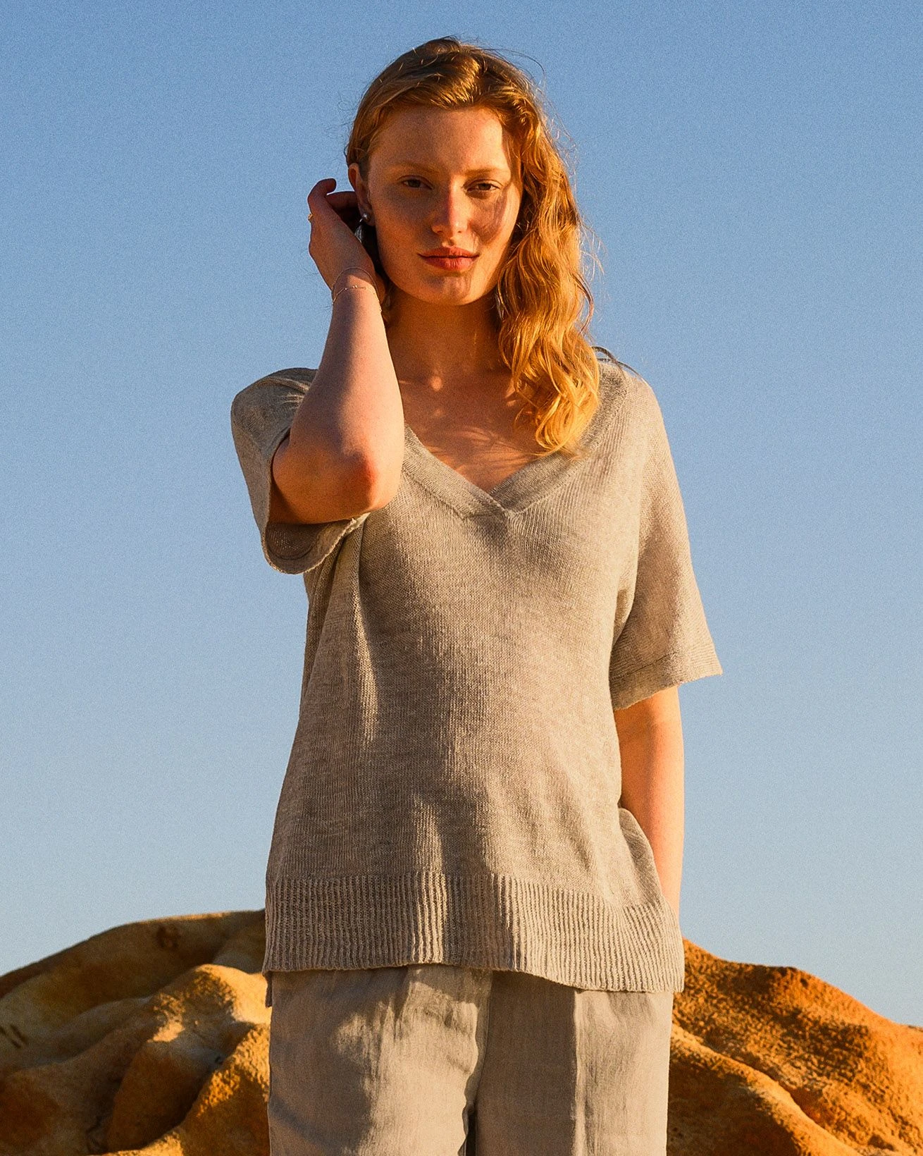 Linen Blend V Neck Slouch Knitted Top 3 Linen Blend V Neck Slouch Knitted Top