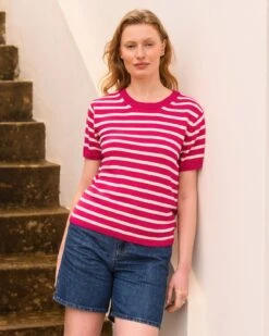 Organic Cotton Striped Knitted Crew Neck Top