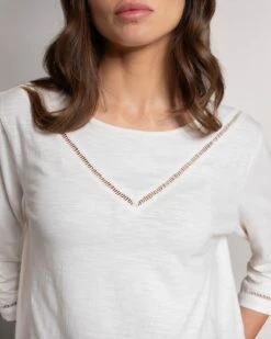 Organic Cotton Trim Detail Boat Neck Top -Celtic & Co 190561