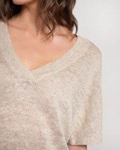 Linen Blend V Neck Slouch Knitted Top 13 Linen Blend V Neck Slouch Knitted Top -Celtic & Co 190610