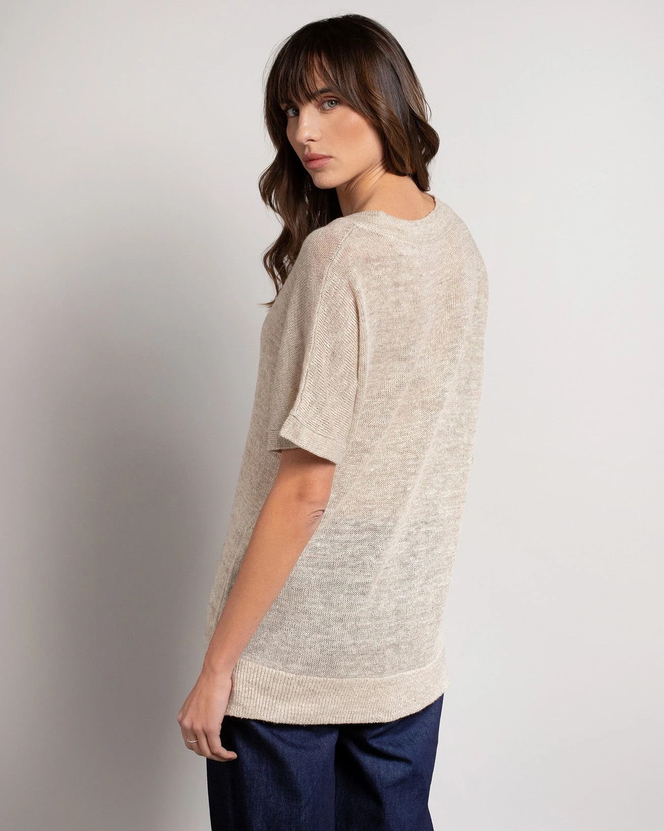 Linen Blend V Neck Slouch Knitted Top 5 Linen Blend V Neck Slouch Knitted Top - Image 3