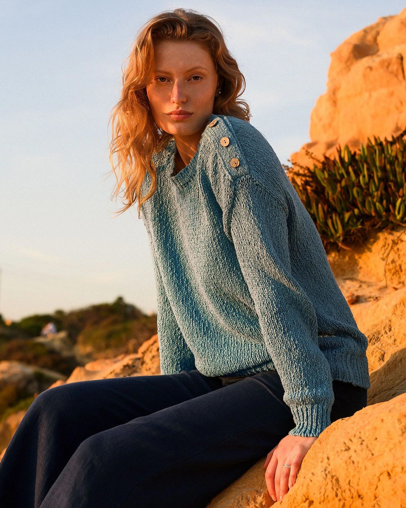 Linen Blend Slub Knit Button Detail Sweater 3 Linen Blend Slub Knit Button Detail Sweater