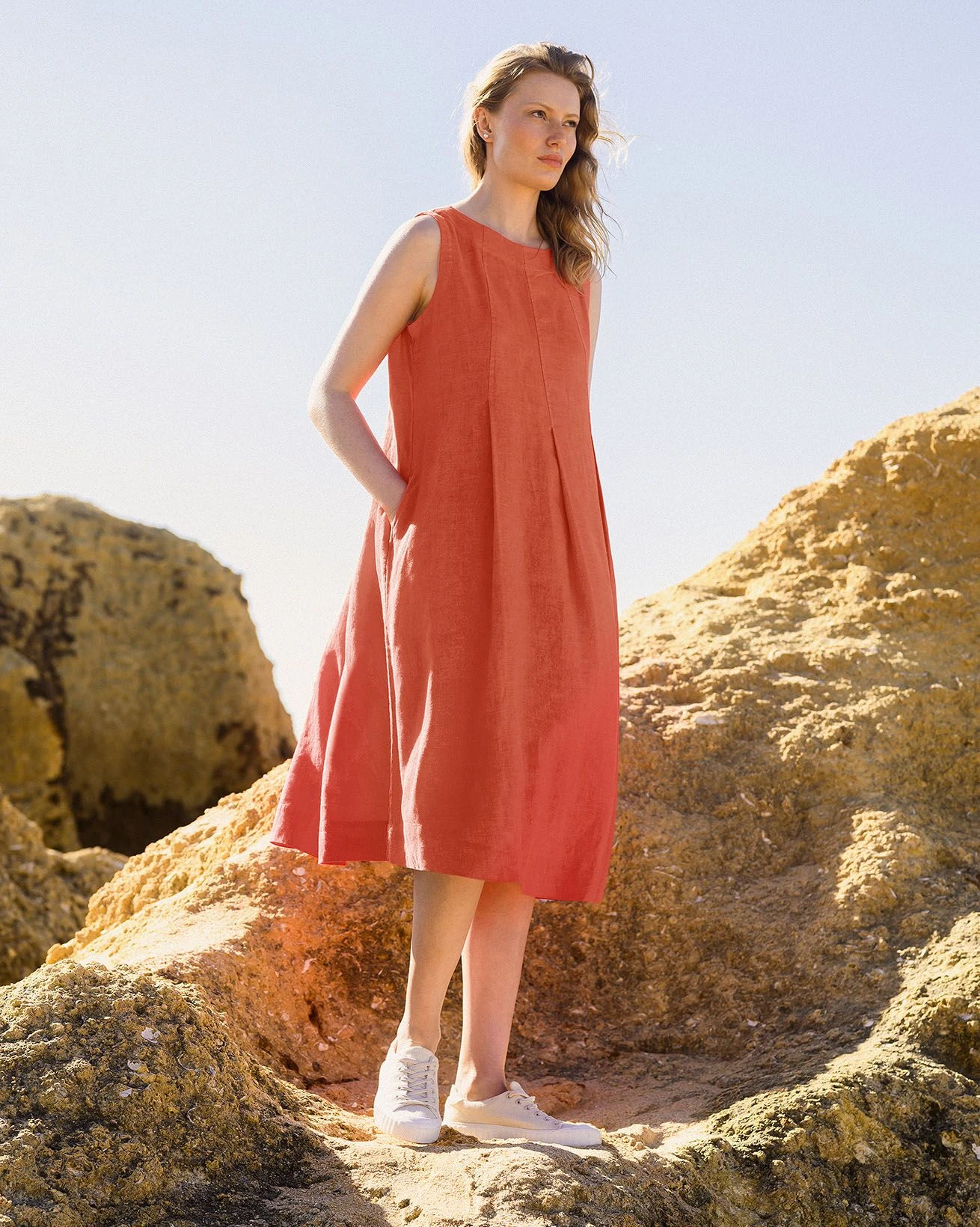 Linen Sleeveless Midi Swing Dress 3 Linen Sleeveless Midi Swing Dress