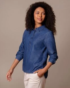 Easy Denim Half Placket Shirt