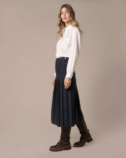 Button Detail Pleated Midi Skirt -Celtic & Co 200004