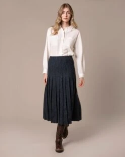 Button Detail Pleated Midi Skirt -Celtic & Co 200006