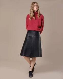 Leather Seamed Midi Skirt