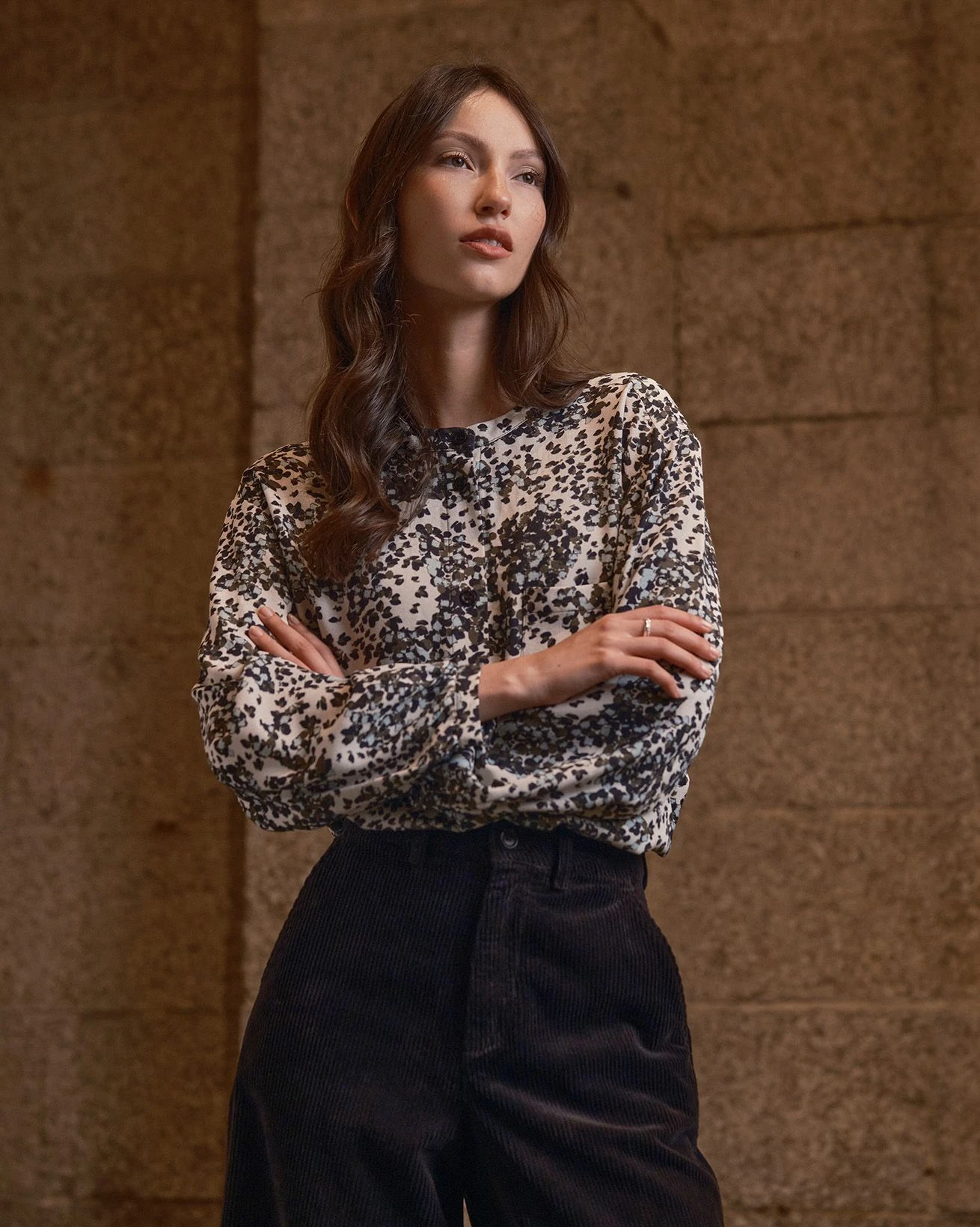 Printed Drop Shoulder Collarless Shirt 3 Printed Drop Shoulder Collarless Shirt