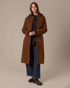 Shearling Collared Long Coat -Celtic & Co 204722